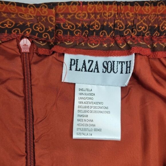 Plaza South Vintage Silk Burnt Rust Orange Maxi Skirt Blouse Matching Set - Picture 14 of 15